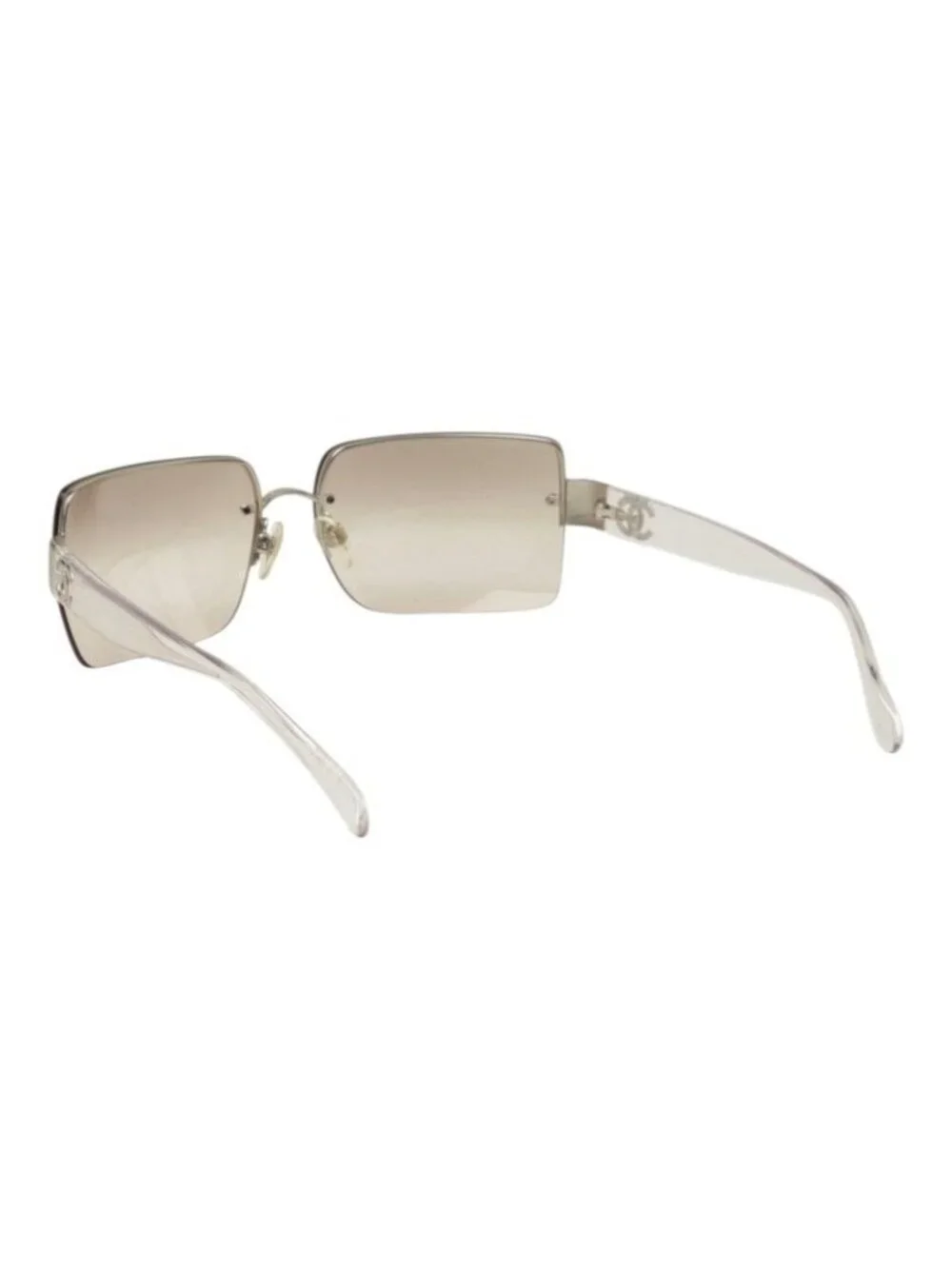 Chanel CC Logo Rimless Sunglasses Eyewear Brown Clear Silver Acetate Metal
